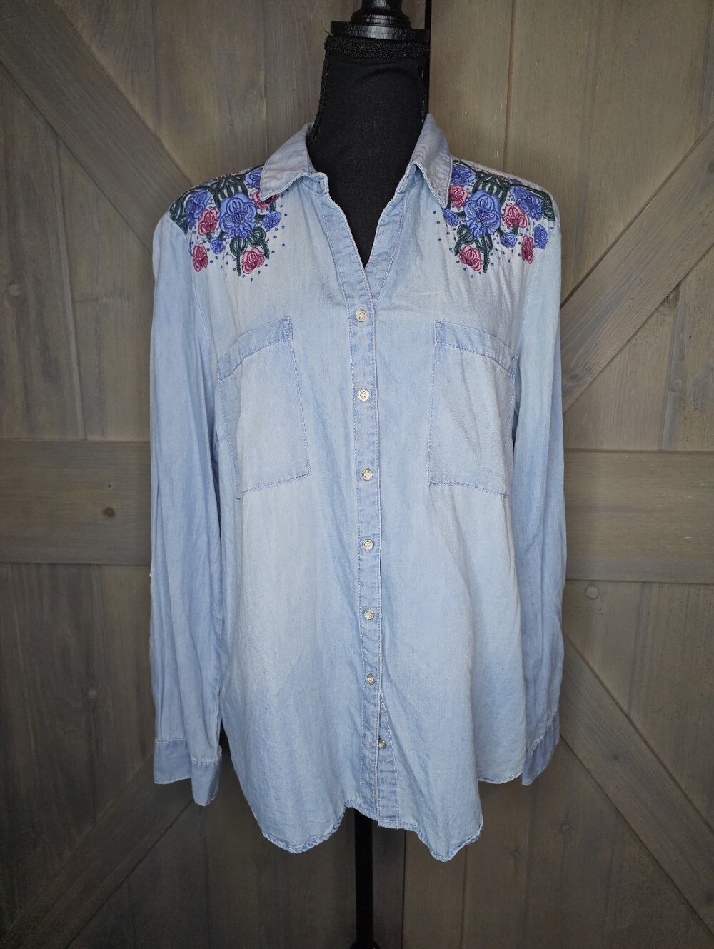 Gloria Vanderbilt Floral Button Down Shirt sz Large